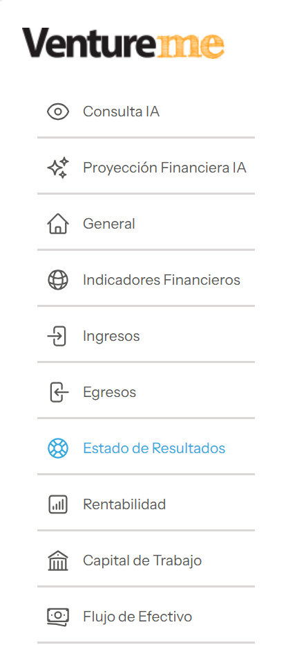 Menú lateral del Usuario Empresarial